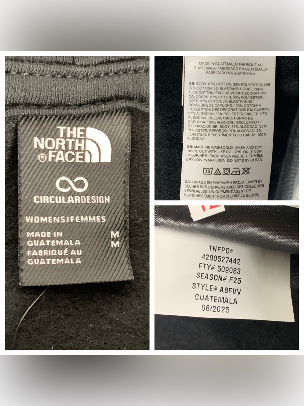 The North Face Hoodie Circular Design Black Pullover Sweatshirt Womens Medium - Picture 4 of 8